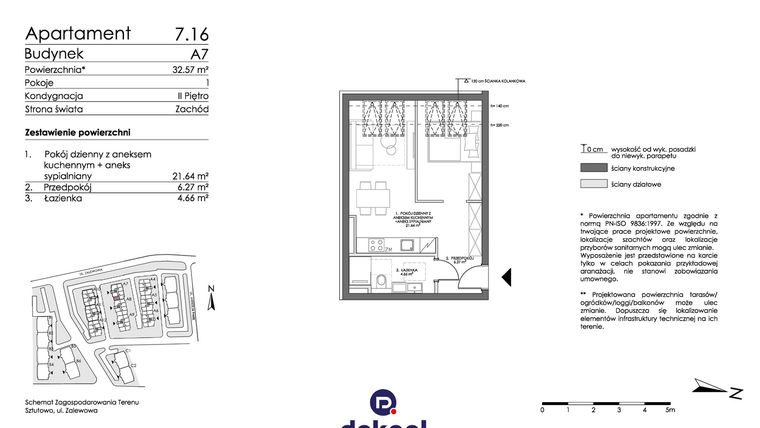 Rzut - Mieszkanie na sprzedaż 1 pokój o powierzchni 32,57 m² - numer 7.16 w Trimare