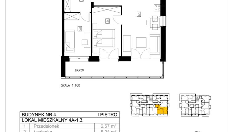 Rzut - Mieszkanie na sprzedaż 3 pokoje o powierzchni 55,52 m² - numer 4A-1.3 w Gardenia Pogodno