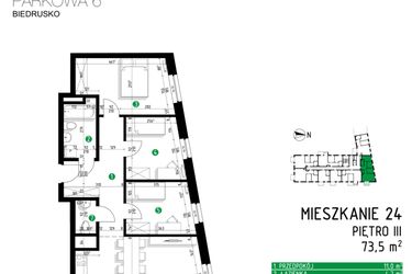Rzut - Mieszkanie na sprzedaż 4 pokoje o powierzchni 73,5 m² - numer 6B.24 w Parkowa 6B - ETAP II
