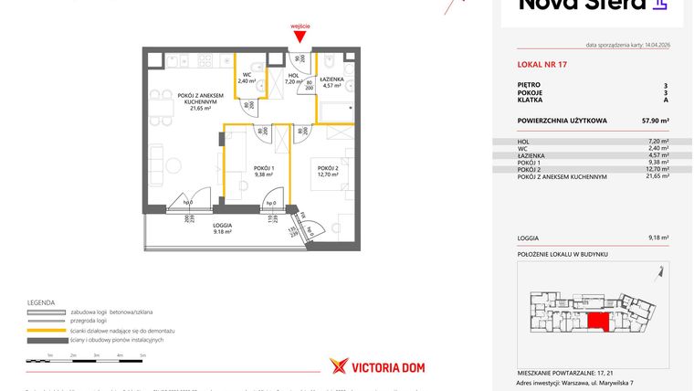 Rzut - Mieszkanie na sprzedaż 3 pokoje o powierzchni 57,9 m² - numer 17 w Miasteczko Nova Sfera 4