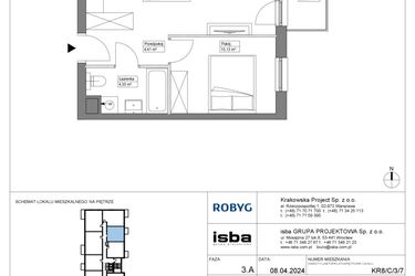 Rzut - Mieszkanie na sprzedaż 2 pokoje o powierzchni 38,75 m² - numer KR8/C/3/7 w Apartamenty Krakowska etap VIII
