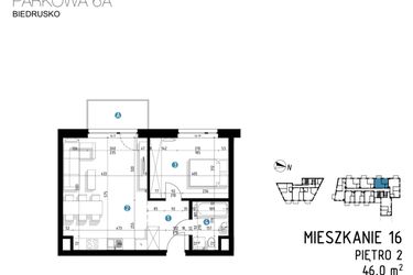 Rzut - Mieszkanie na sprzedaż 2 pokoje o powierzchni 46 m² - numer 6A.16 w Parkowa 6AC - ETAP III