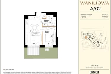 Rzut - Mieszkanie na sprzedaż 2 pokoje o powierzchni 34,59 m² - numer WA2/A/02 w Waniliowa