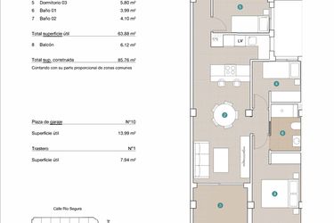 Rzut - Mieszkanie na sprzedaż 3 pokoje o powierzchni 212 m² - numer 3 w Apartamenty w Jacarilla, RD-87739