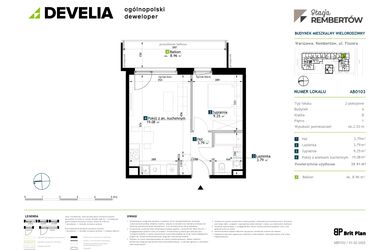 Rzut - Mieszkanie na sprzedaż 2 pokoje o powierzchni 35,91 m² - numer AB0103 w Stacja Rembertów