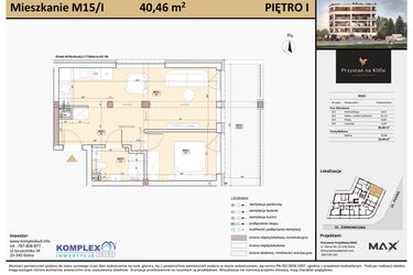 Rzut - Mieszkanie na sprzedaż 2 pokoje o powierzchni 40,49 m² - numer M15 w Przystań na Klifie