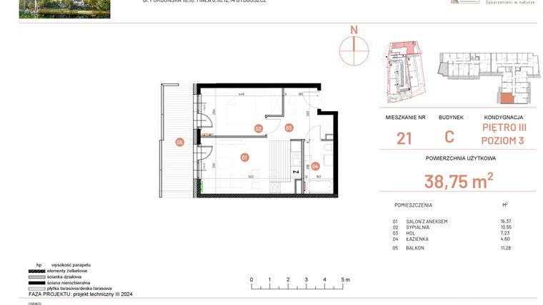 Rzut - Mieszkanie na sprzedaż 2 pokoje o powierzchni 38,75 m² - numer 18.21 w Osiedle Nowe Horyzonty etap II