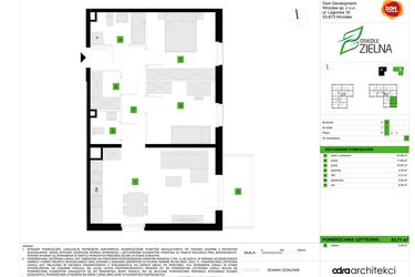 Rzut - Mieszkanie na sprzedaż 3 pokoje o powierzchni 63,71 m² - numer B12 w Osiedle Zielna IV faza 2