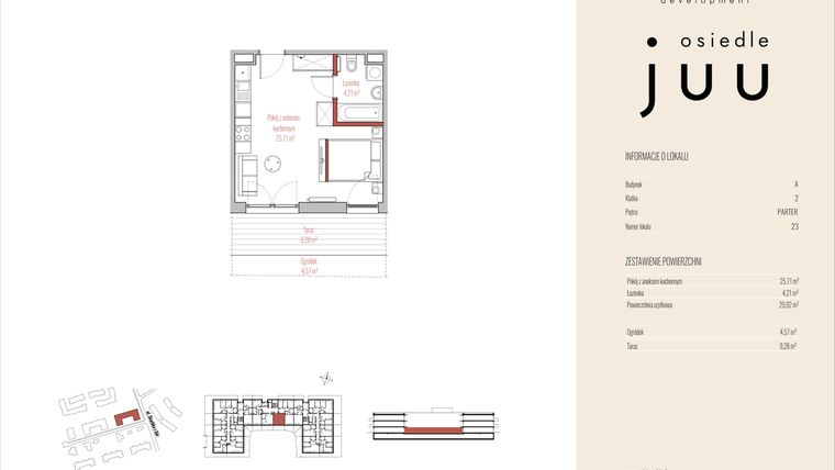 Rzut - Mieszkanie na sprzedaż 1 pokój o powierzchni 29,92 m² - numer A.M023 w Osiedle Juu