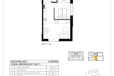 Rzut - Mieszkanie na sprzedaż 2 pokoje o powierzchni 42,77 m² - numer 1B-2.1 w Gardenia Pogodno