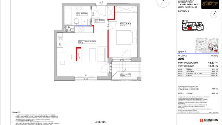 Rzut - Mieszkanie na sprzedaż 2 pokoje o powierzchni 42,33 m² - numer 8.A009 w Ursus Centralny etap VI