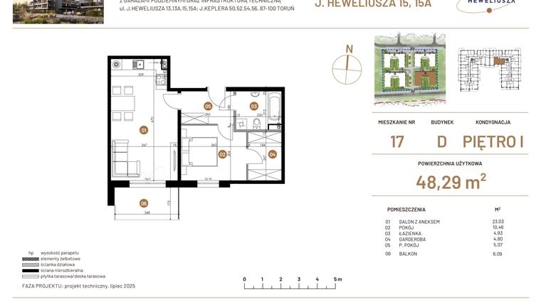 Rzut - Mieszkanie na sprzedaż 2 pokoje o powierzchni 48,29 m² - numer JAR-IV-D-LM-M17 w Osiedle JAR Heweliusza etap IV