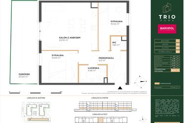 Rzut - Mieszkanie na sprzedaż 3 pokoje o powierzchni 60,43 m² - numer C006 w Trio Park bud. C
