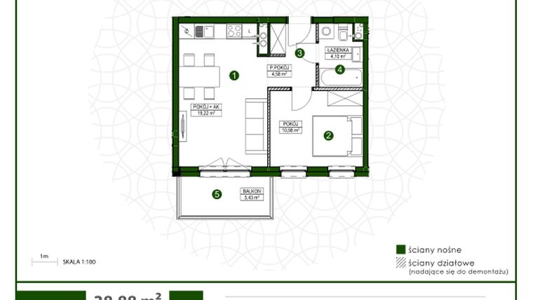 Rzut - Mieszkanie na sprzedaż 2 pokoje o powierzchni 38,75 m² - numer 37 w Moja Wiązowa