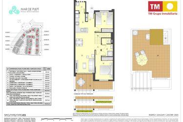Rzut - Mieszkanie na sprzedaż 2 pokoje o powierzchni 73 m² - numer 2B.82 w Mar de Pulpi - Almeria