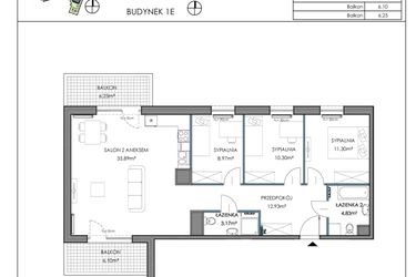 Rzut - Mieszkanie na sprzedaż 4 pokoje o powierzchni 87,54 m² - numer 1E.18B w Osiedle Horizon