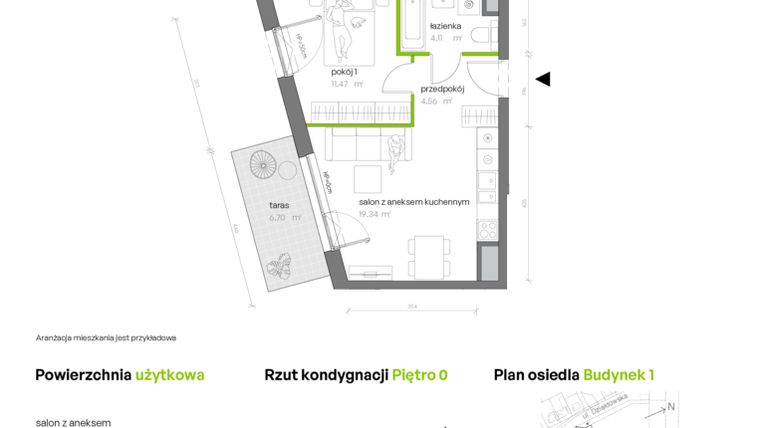 Rzut - Mieszkanie na sprzedaż 2 pokoje o powierzchni 39,48 m² - numer 1.0.M08 w Morska Vita