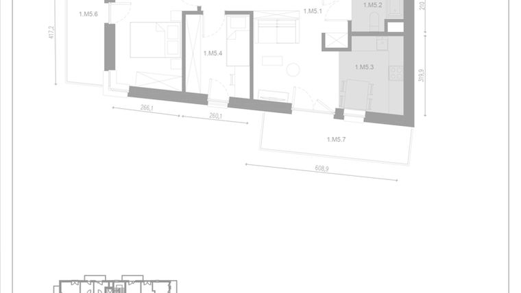 Rzut - Mieszkanie na sprzedaż 3 pokoje o powierzchni 53,27 m² - numer M5 w Apartamenty Casa Sole
