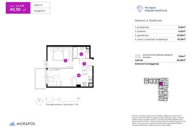 Rzut - Mieszkanie na sprzedaż 1 pokój o powierzchni 40,15 m² - numer 2.A.4.10 w Murapol Osiedle Szafirove II