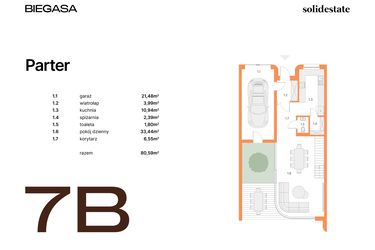 Rzut - Dom na sprzedaż 5 pokoi o powierzchni 174,19 m² - numer 7B w BIEGASA
