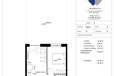Rzut - Mieszkanie na sprzedaż 2 pokoje o powierzchni 36,5 m² - numer 10C/7 w Jasielska 8C etap II