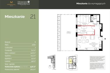 Rzut - Mieszkanie na sprzedaż 3 pokoje o powierzchni 54,85 m² - numer B21 w Stawowa Residence - etap V