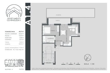 Rzut - Mieszkanie na sprzedaż 2 pokoje o powierzchni 45,27 m² - numer A1.4 w Apartamenty Czarnoleska