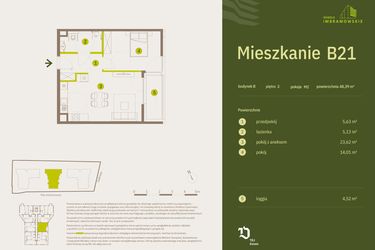 Rzut - Mieszkanie na sprzedaż 2 pokoje o powierzchni 48,39 m² - numer B21 w Osiedle Imbramowskie