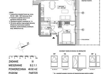 Rzut - Mieszkanie na sprzedaż 2 pokoje o powierzchni 46,99 m² - numer B.2.1.1 w Atut III