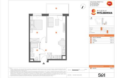 Rzut - Mieszkanie na sprzedaż 2 pokoje o powierzchni 38,48 m² - numer A32 w Osiedle Myśliborska