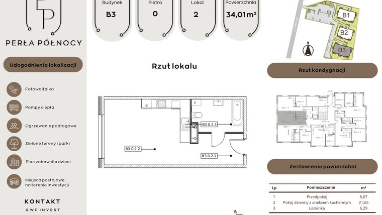 Rzut - Mieszkanie na sprzedaż 1 pokój o powierzchni 34,01 m² - numer B3.0_2 w Perła Północy etap 2