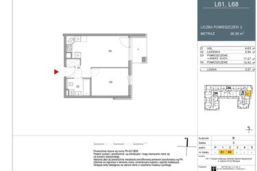 Rzut - Mieszkanie na sprzedaż 2 pokoje o powierzchni 36,26 m² - numer 61 w Morwowa 3 - Apartamenty Inwestycyjne