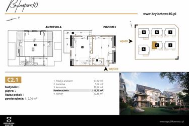 Rzut - Mieszkanie na sprzedaż 1 pokój o powierzchni 112,7 m² - numer C2.1 w Brylantowa 10