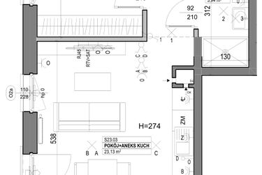 Rzut - Mieszkanie na sprzedaż 2 pokoje o powierzchni 46,17 m² - numer S23 w Miasto Ogród 6 - OSLO i SZTOKHOLM