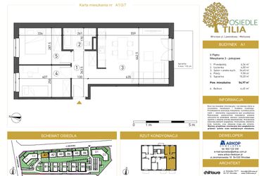 Rzut - Mieszkanie na sprzedaż 3 pokoje o powierzchni 54,97 m² - numer A1/2/7 w Osiedle Tilia