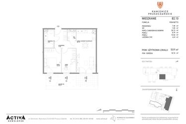 Rzut - Mieszkanie na sprzedaż 3 pokoje o powierzchni 53,91 m² - numer B2.10 w Kamienice Pruszczańskie