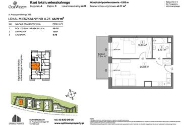 Rzut - Mieszkanie na sprzedaż 2 pokoje o powierzchni 43,77 m² - numer A.23 w Och!Widzew