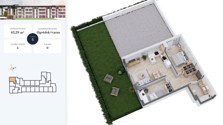 Rzut - Mieszkanie na sprzedaż 3 pokoje o powierzchni 62,29 m² - numer 4 w Apartamenty Home Premium etap 2