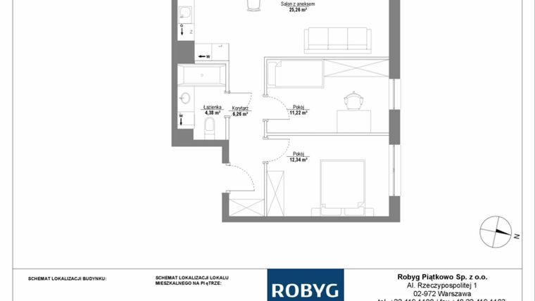 Rzut - Mieszkanie na sprzedaż 3 pokoje o powierzchni 59,46 m² - numer 5M15 w Początek Piątkowo bud. F