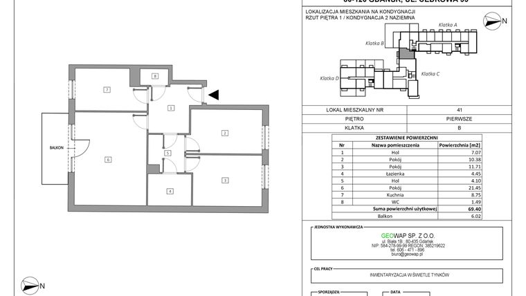 Rzut - Mieszkanie na sprzedaż 3 pokoje o powierzchni 69,4 m² - numer 41 w Wolne Miasto etap VII