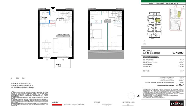 Rzut - Mieszkanie na sprzedaż 3 pokoje o powierzchni 41,3 m² - numer 3A_29 w Nowa Północ etap 2