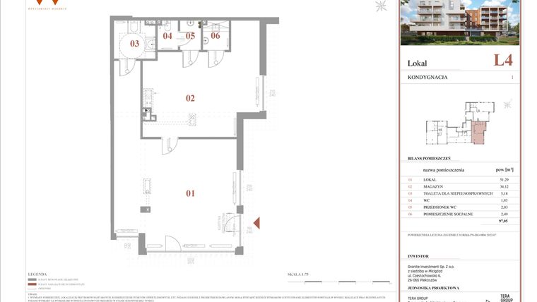 Rzut - Lokal użytkowy na sprzedaż 1 pokój o powierzchni 97,05 m² - numer 4 w Warszawskie Wzgórze