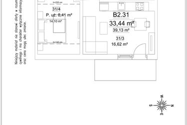 Rzut - Mieszkanie na sprzedaż 2 pokoje o powierzchni 33,44 m² - numer B2.31 w Osiedle Versus