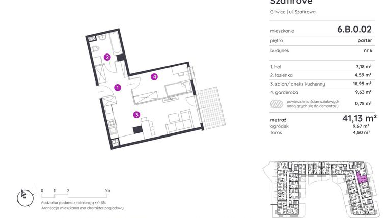 Rzut - Mieszkanie na sprzedaż 1 pokój o powierzchni 41,13 m² - numer 6.B.0.02 w Murapol Osiedle Szafirove