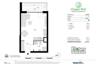 Rzut - Mieszkanie na sprzedaż 1 pokój o powierzchni 33,23 m² - numer G.3.M10 w Oxygen Park etap III