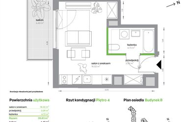 Rzut - Mieszkanie na sprzedaż 1 pokój o powierzchni 25,83 m² - numer BA0405/4 w M Bemowo