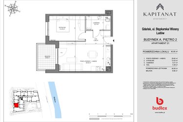 Rzut - Mieszkanie na sprzedaż 2 pokoje o powierzchni 45,05 m² - numer A21 w Kapitanat A