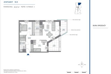 Rzut - Mieszkanie na sprzedaż 3 pokoje o powierzchni 69,27 m² - numer 10.5 w SEAHall