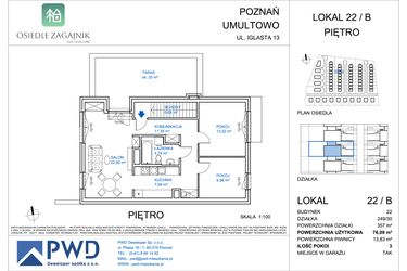 Rzut - Mieszkanie na sprzedaż 3 pokoje o powierzchni 76,09 m² - numer 22/B w Osiedle Zagajnik etap II - mieszkania