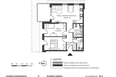 Rzut - Mieszkanie na sprzedaż 3 pokoje o powierzchni 61,2 m² - numer 5C/1 w Nowy Goszyn